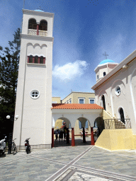 Tower and southwest side of the Church of Agia Paraskevi at the Platía Agias Paraskevis square