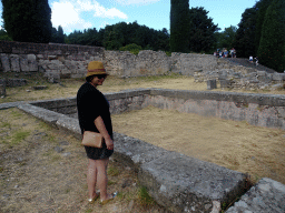 Miaomiao at the ruins at the lower level of the Asclepeion