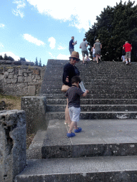 Miaomiao and Max on the staircase from the lower level to the First Terrace of the Asclepeion