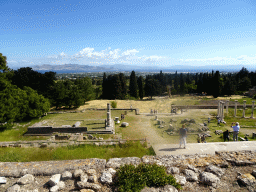 The lower level, First Terrace and Second Terrace of the Asclepeion, the Aegean Sea and the Bodrum Peninsula in Turkey, viewed from the Third Terrace