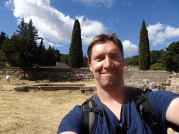 Tim and ruins at the the lower level of the Asclepeion