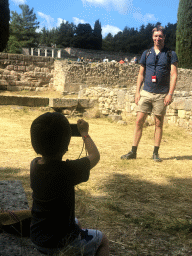 Max making a photo of Tim and ruins at the the lower level of the Asclepeion
