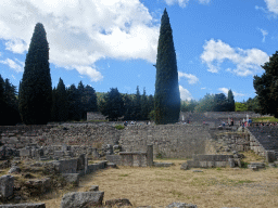 Trees and ruins at the lower level of the Asclepeion