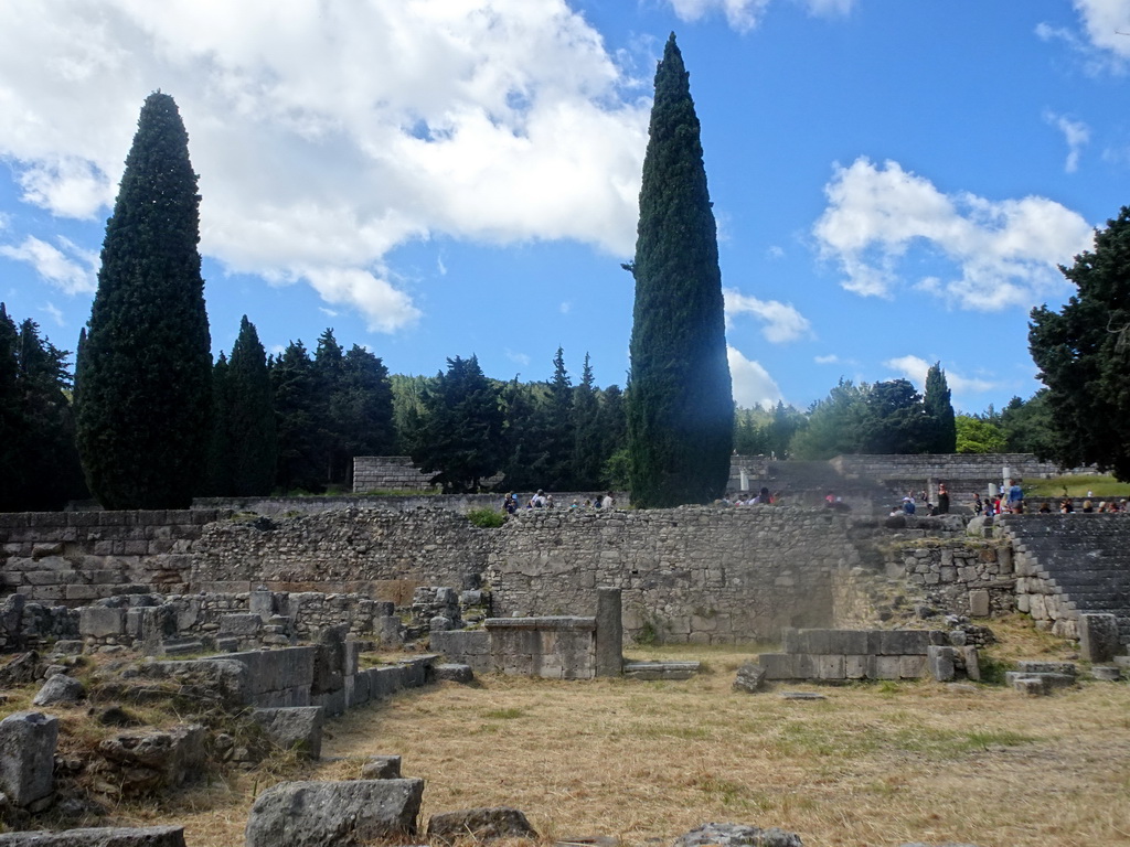 Trees and ruins at the lower level of the Asclepeion