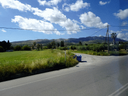 Grasslands and Mount Dikeos, viewed from the tour bus on the Eparchiakis Odou Ko-Kefalou street