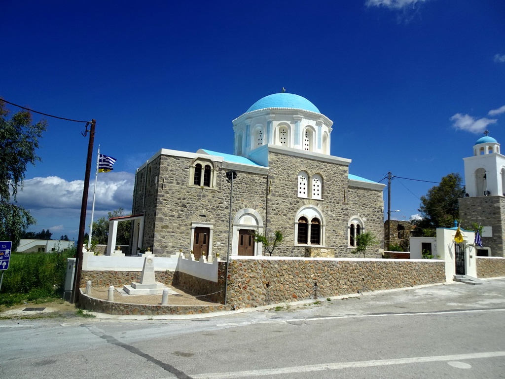 The Church of the Annunciation of Virgin Mary at the town of Asfendiou, viewed from the tour bus