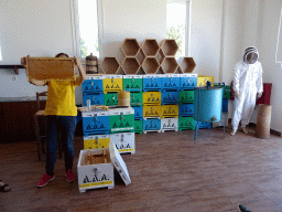 Honey production demonstration at the Melissa Honey Farm at the east side of the town of Kefalos