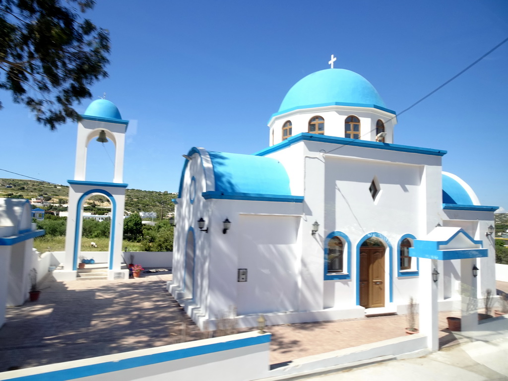 The Church of D. Brahna In Memory at the town of Kefalos, viewed from the tour bus on the Eparchiakis Odou Ko-Kefalou street