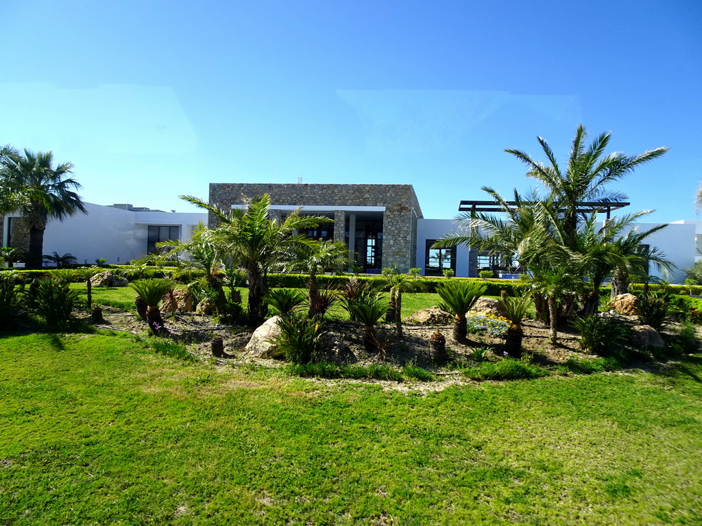 Front of the Tui Sensimar Palazzo Del Mare resort at the town of Marmari, viewed from the tour bus