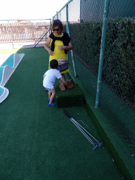 Miaomiao and Max playing minigolf at the Minigolf Court at the Blue Lagoon Resort