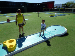 Miaomiao and Max playing minigolf at the Minigolf Court at the Blue Lagoon Resort