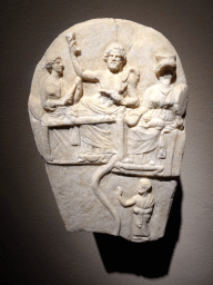 Votive relief with representation of nekrodeipno (banquet for the dead) and Cybele enthroned, at the Casa Romana museum