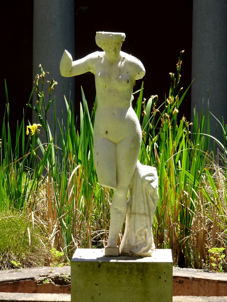 Statuette of nude Aphrodite with a sword, at the Garden at the Large Peristyle at the Casa Romana museum
