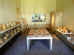 Vases, bowls, plates and amphoras at the Kitchen at the Casa Romana museum