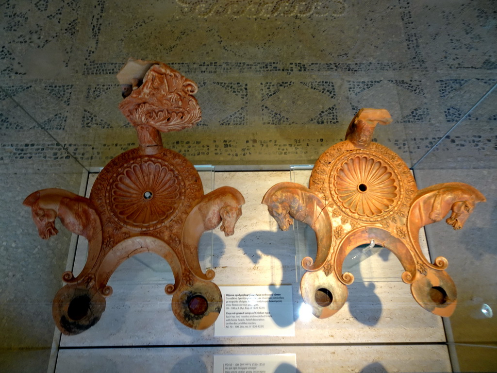 Clay red-glazed lamps of Cnidian type at the Casa Romana museum, with explanation
