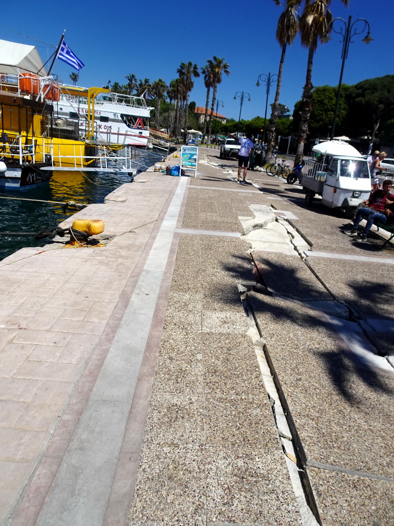 Pavement damaged by the 2017 earthquake at the Akti Kountouriotou street