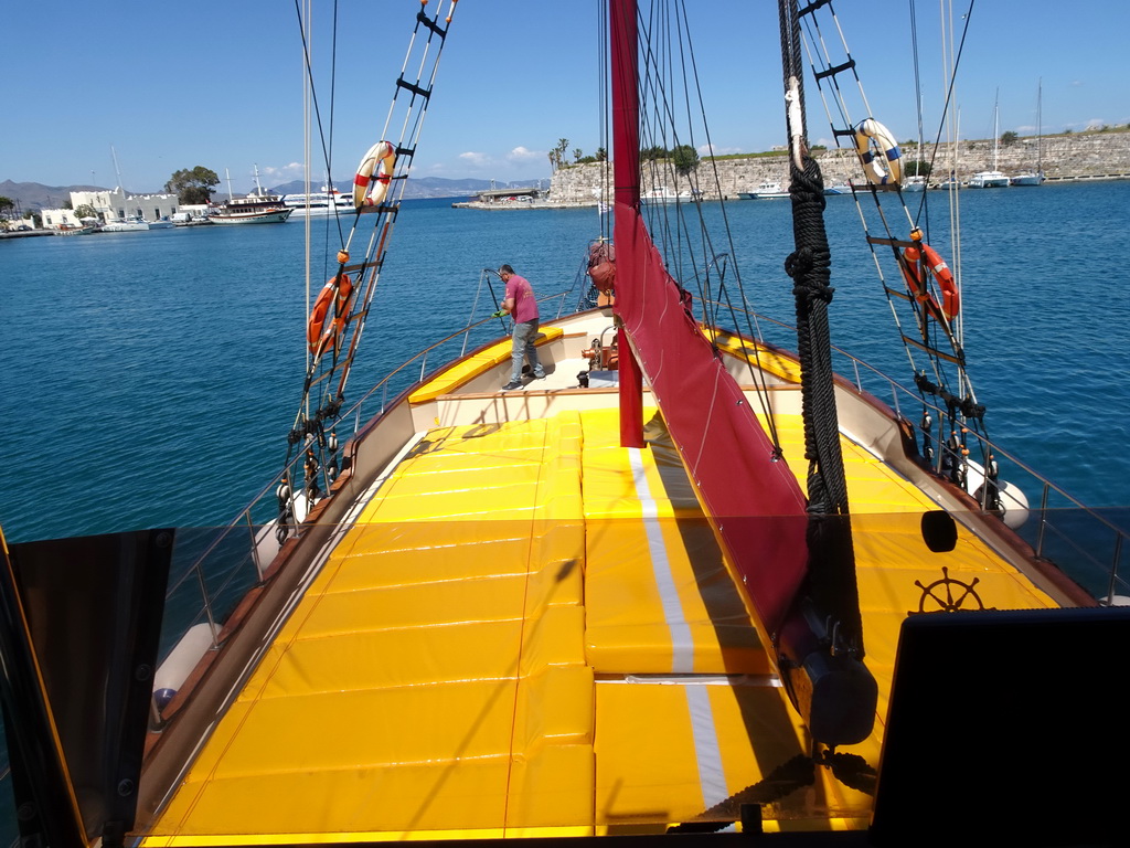 Deck of a tourist boat on the southwest side of the Limenas Ko harbour