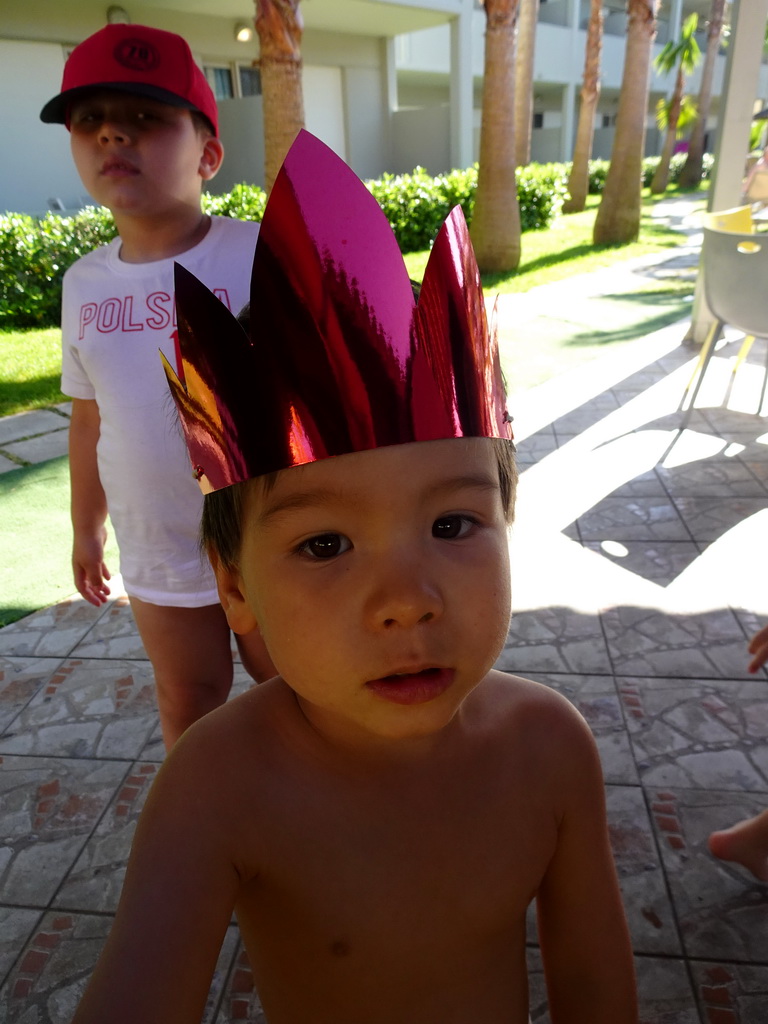 Max with a paper hat in front of the Mini Club at the Blue Lagoon Resort