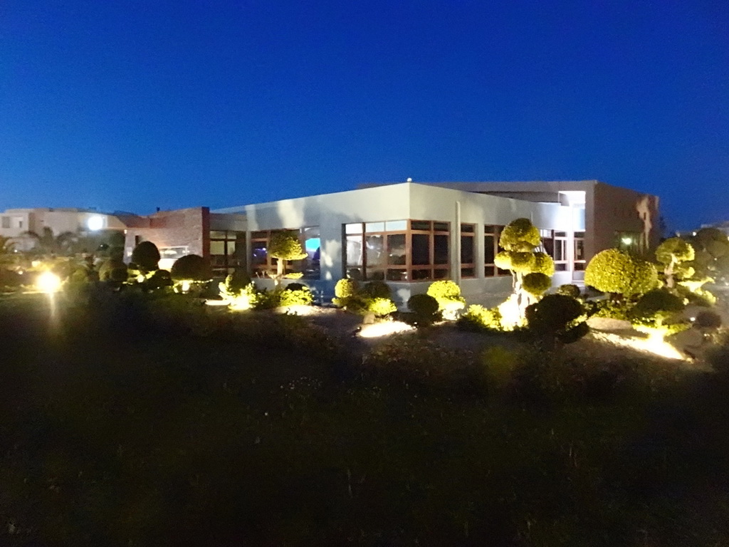 Front of the Karavi Restaurant at the Blue Lagoon Resort, by night