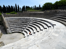 Max climbing the stairs at the Roman Odeum