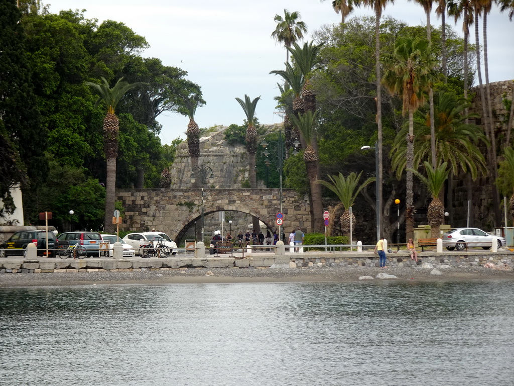 The bridge from the Platía Platanou square to Neratzia Castle, viewed from a pier at the northeast side of Kos Town