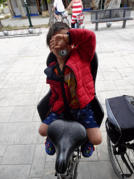 Max on the back of the rental bike from Kos Town to the Blue Lagoon Resort