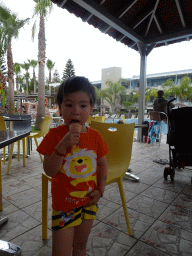Max eating ice cream at the Children`s Pool at the Blue Lagoon Resort