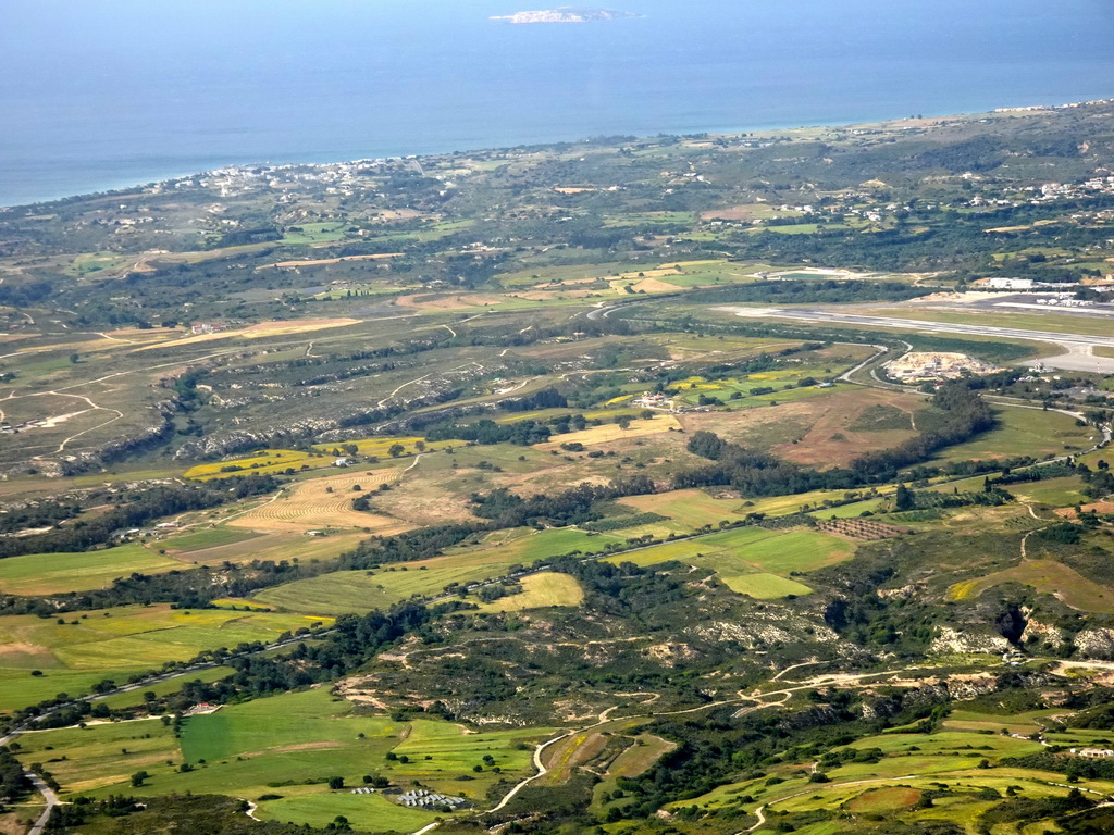 Kos International Airport Hippocrates and the town of Mastachari, viewed from the airplane to Eindhoven