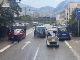 Street leading from the north side to the Old Town of Kotor, viewed from the tour bus