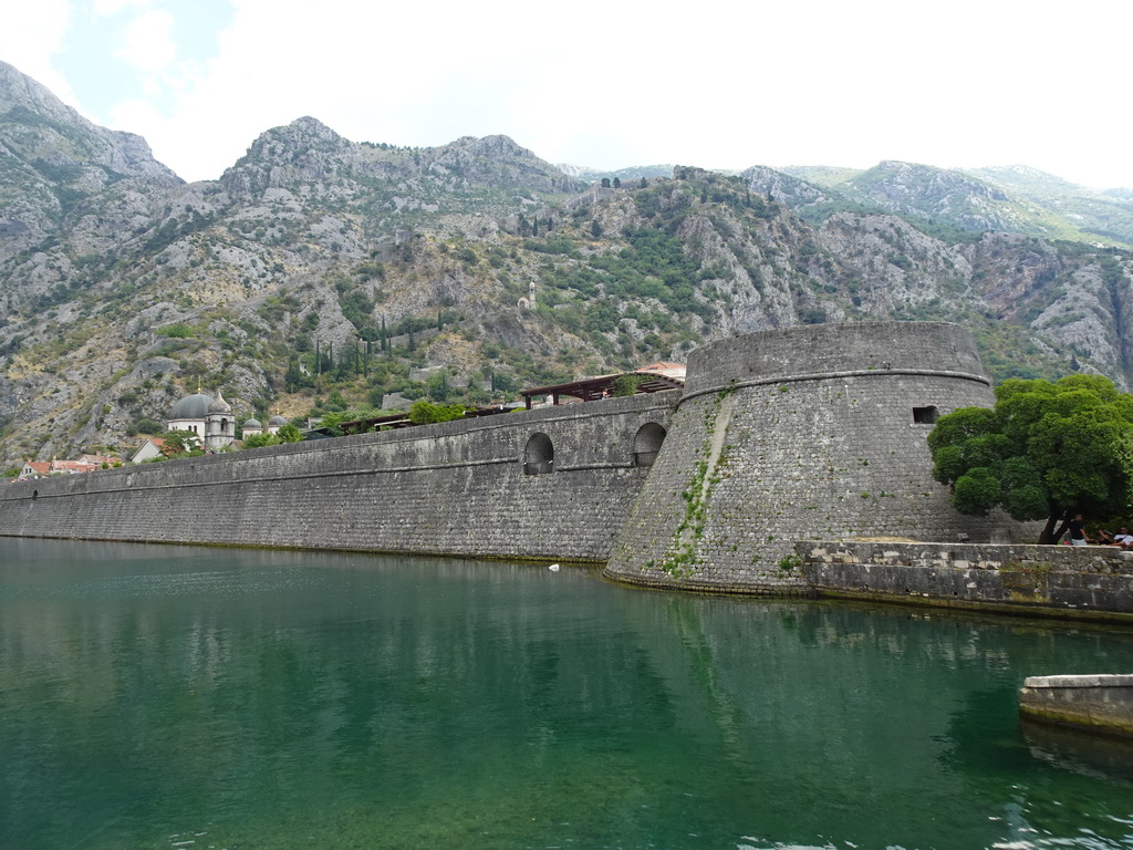 The Scurda river, the Kampana Tower, the northern city walls, the Church of St. Nicholas, the Church of Our Lady of Remedy and the Walls and the Fortress of St. John, viewed from the bridge over the Scurda river