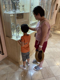 Miaomiao and Max with relics at the museum at the upper floor of St. Tripun`s Cathedral