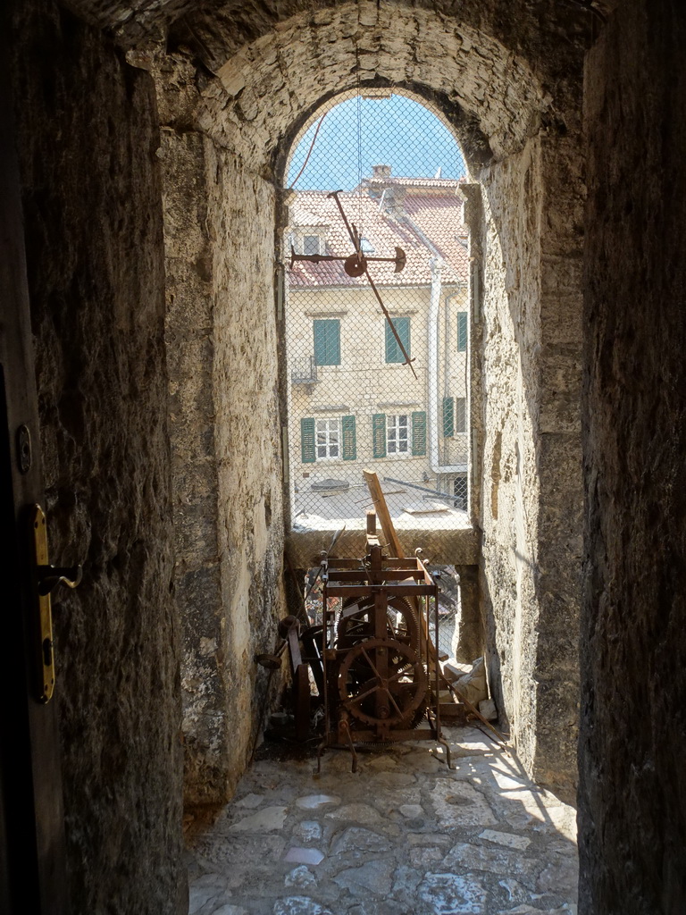 Window and machinery at the upper floor of St. Tripun`s Cathedral