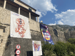 Banners and map at the Sea Gate at the western city walls