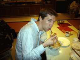 Tim having breakfast at the Kunming Railway Station