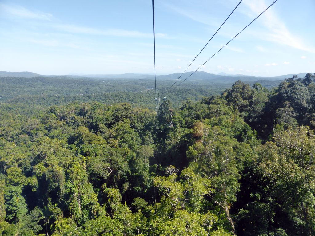 Rocks and tropical rainforest northwest of Red Peak Skyrail Station, viewed from the Skyrail Rainforest Cableway gondola