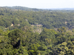 The Kuranda Scenic Railway train at the Barron Falls Railway Station and surroundings, viewed from the Skyrail Rainforest Cableway gondola