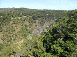 The Kuranda Scenic Railway train at the Barron Falls Railway Station and Barron Falls, viewed from the Skyrail Rainforest Cableway gondola