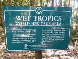 Information on the World Heritage List inscription of the Wet Tropics, at the Barron Falls Skyrail Station