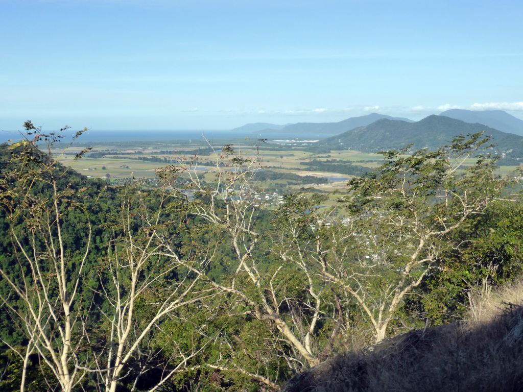 The town of Caravonica and Mount Whitfield, viewed from the Kuranda Scenic Railway train near the Red Bluff rocks