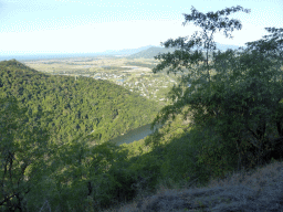 The town of Caravonica and Mount Whitfield, viewed from the Kuranda Scenic Railway train near the Red Bluff rocks