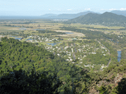 The town of Caravonica and Mount Whitfield, viewed from the Kuranda Scenic Railway train near the Red Bluff rocks