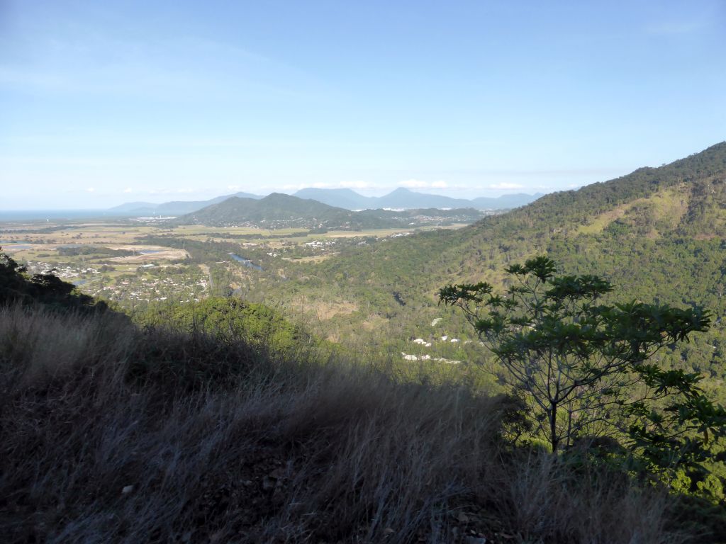 The towns of Caravonica and Freshwater and Mount Whitfield, viewed from the Kuranda Scenic Railway train near the Red Bluff rocks