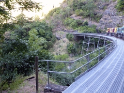 The Kuranda Scenic Railway train at the Stoney Creek Falls Bridge