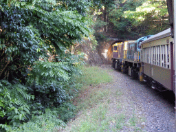 The Kuranda Scenic Railway train entering Tunnel Number 1 near the North Peak