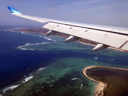 The Serangan island and the village of Tanjung Benoa on the Kuta Selatan peninsula, viewed from the airplane from Melbourne