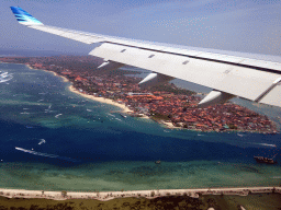 The Serangan island and the village of Tanjung Benoa on the Kuta Selatan peninsula, viewed from the airplane from Melbourne