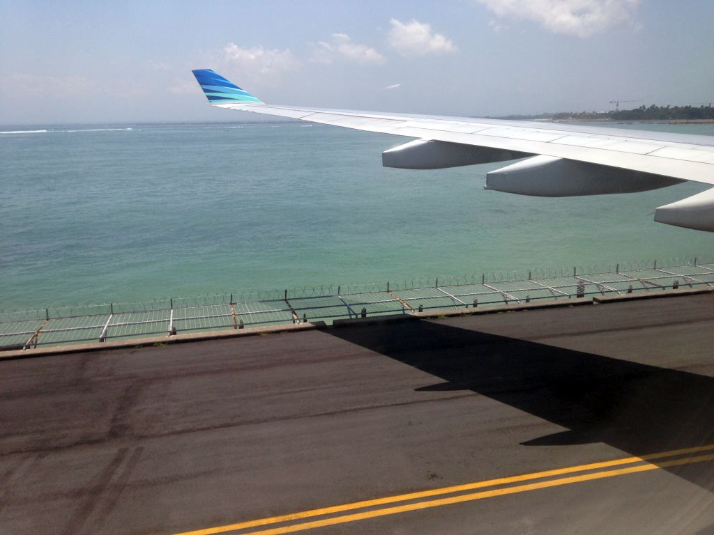 Runway of the Ngurah Rai International Airport, viewed from the airplane from Melbourne