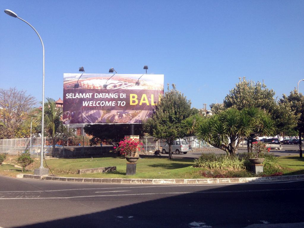 `Welcome to Bali` sign at the northwest side of the Ngurah Rai International Airport