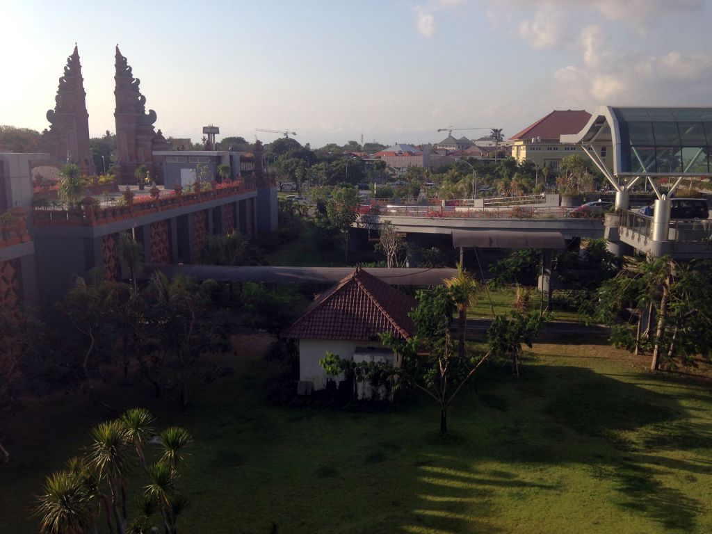 Garden and gate at the north side of the Ngurah Rai International Airport, viewed from the roof