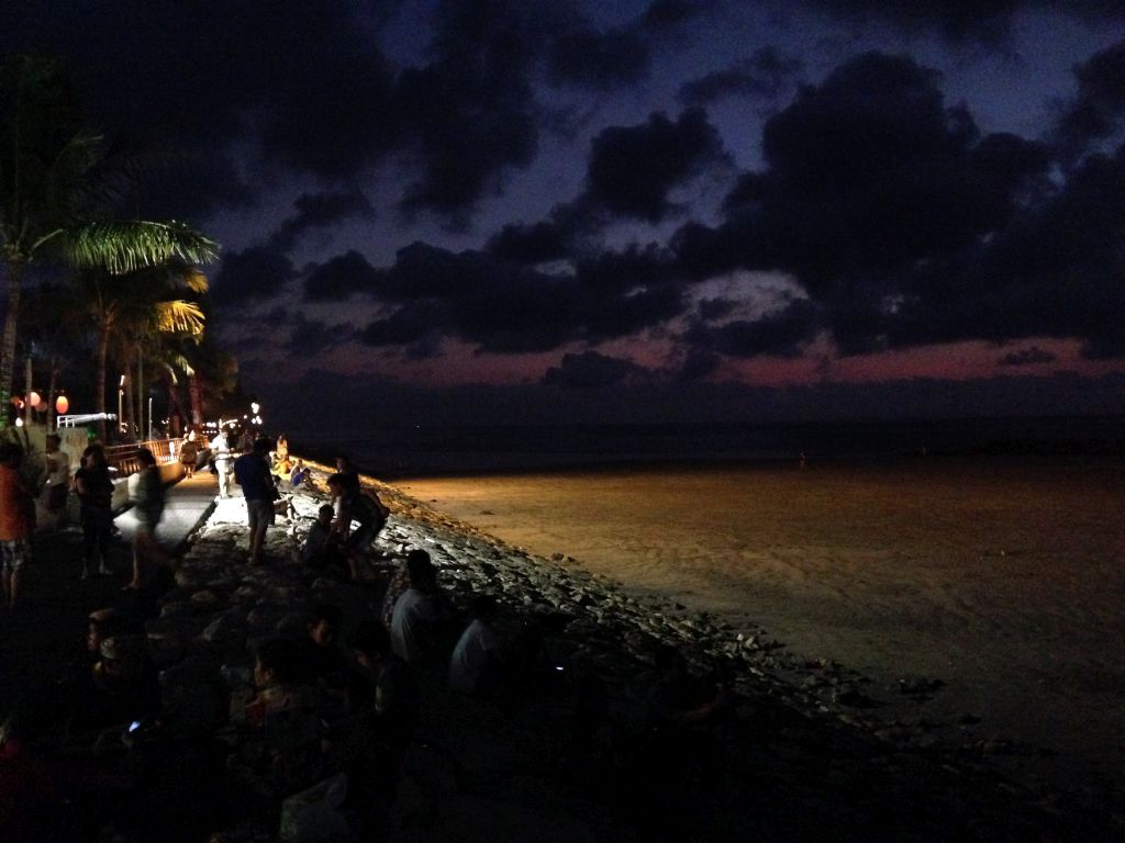 South side of the Pantai Kuta beach, by night